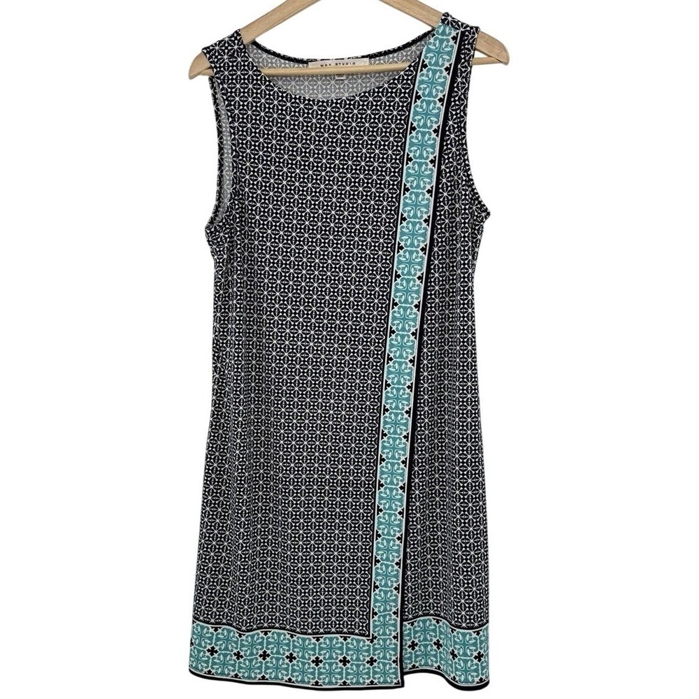 Max Studio Liquid Knit Front Overlay Shift Dress Size L Preppy Office Stretch